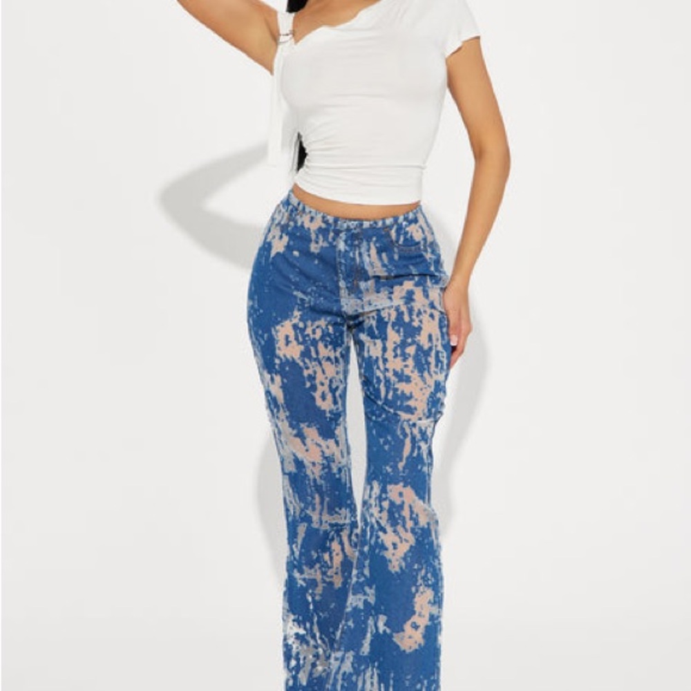 Fashion Nova Blue Flare Wide Leg Jeans